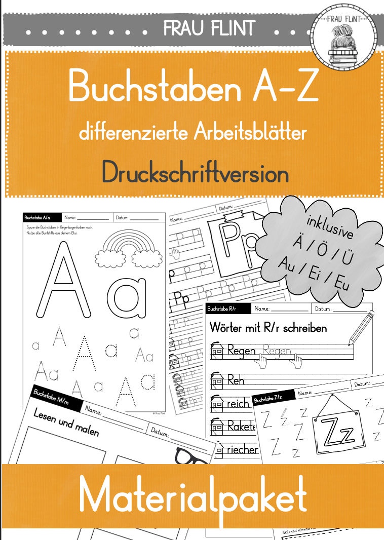 Buchstaben A-Z (Klasse 1) - Druckschriftversion - Materialpaket