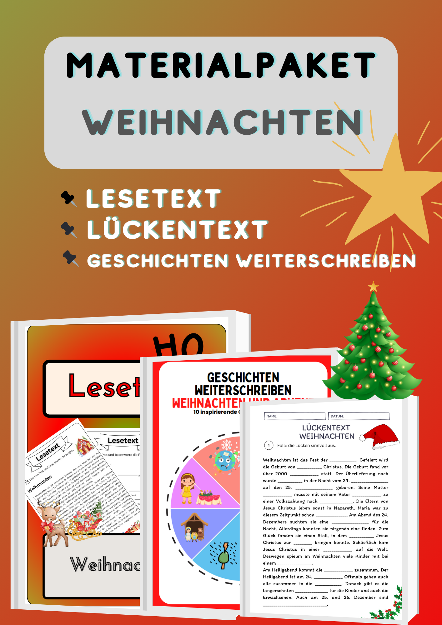 Materialpaket Weihnachten - Schreiben + Lesen mit Lösungen