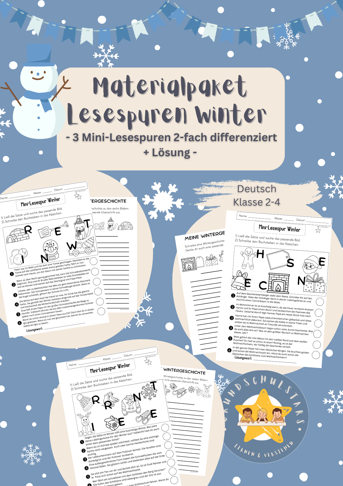 Materialpaket Lesespuren Winter differenziert + Lösung #glückskekse25