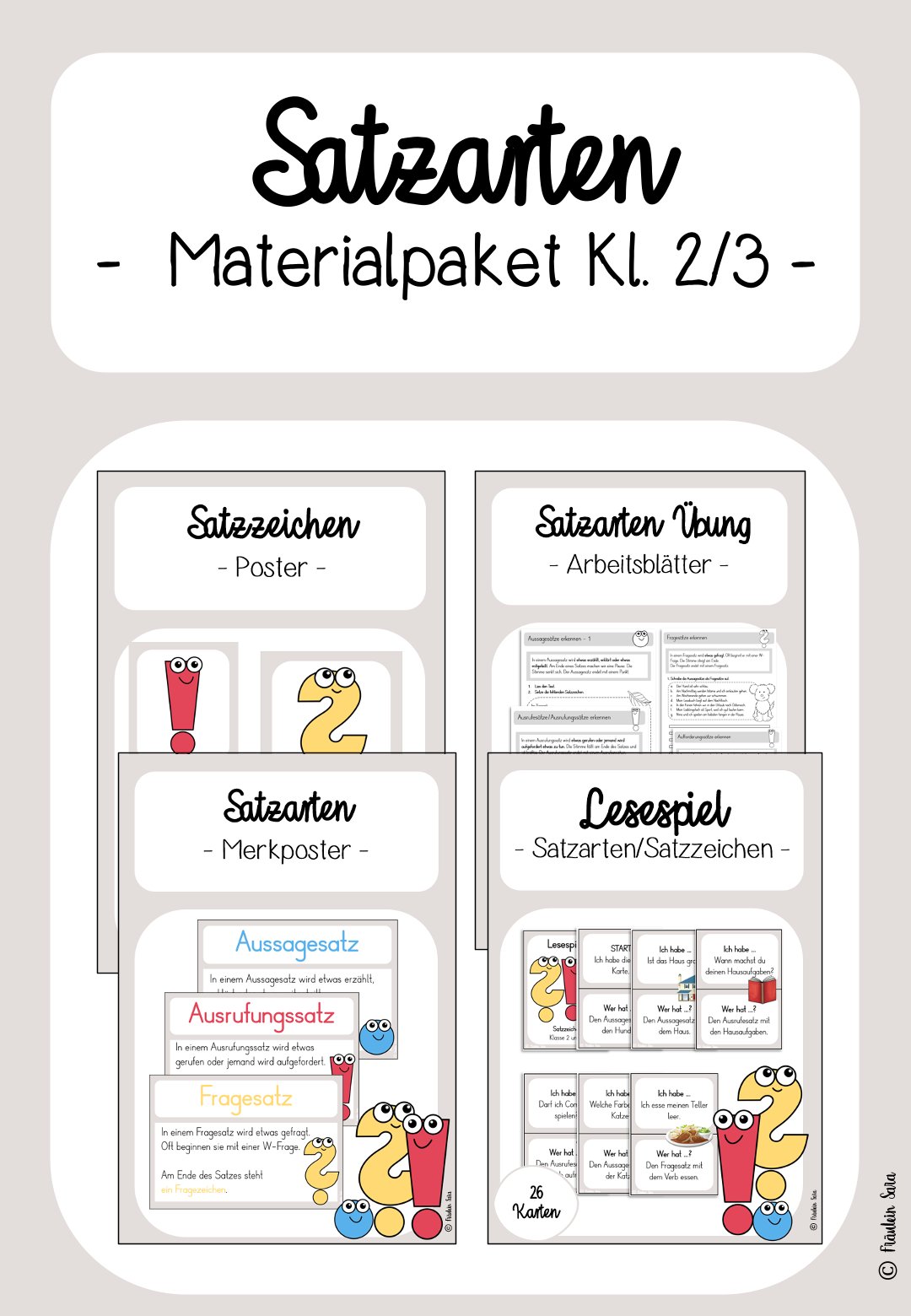 Satzzeichen Satzarten Materialpaket Klasse 2/3 – Unterrichtsmaterial im