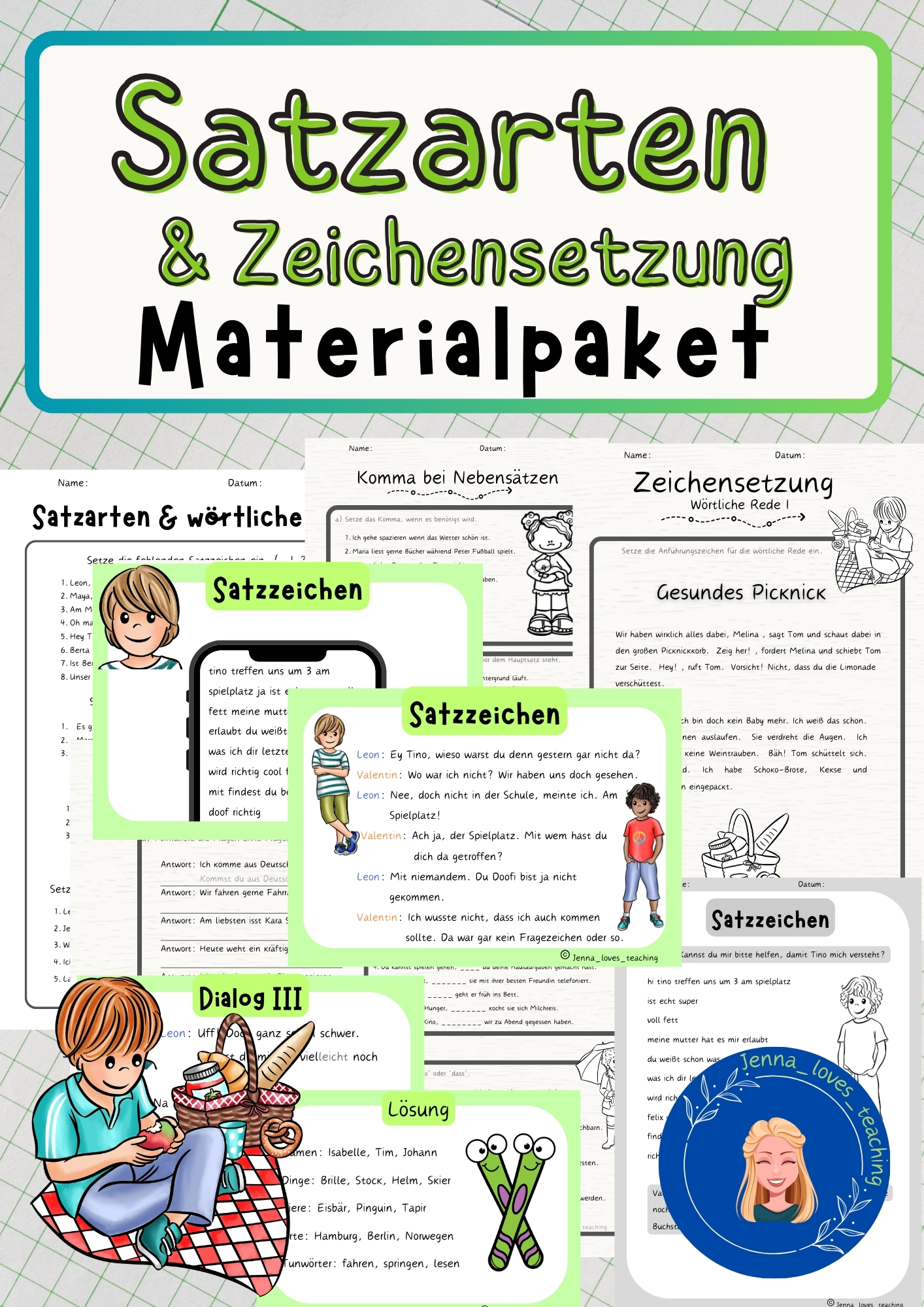 Satzarten, Satzzeichen, Kommasetzung & wörtliche Rede - Arbeitsblätter