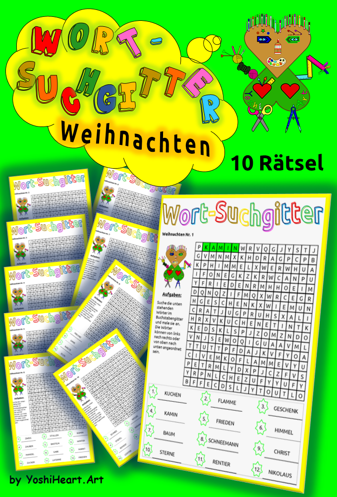 Wortsuchgitter - Suchsel "Weihnachten" - Bundle 10 Rätsel