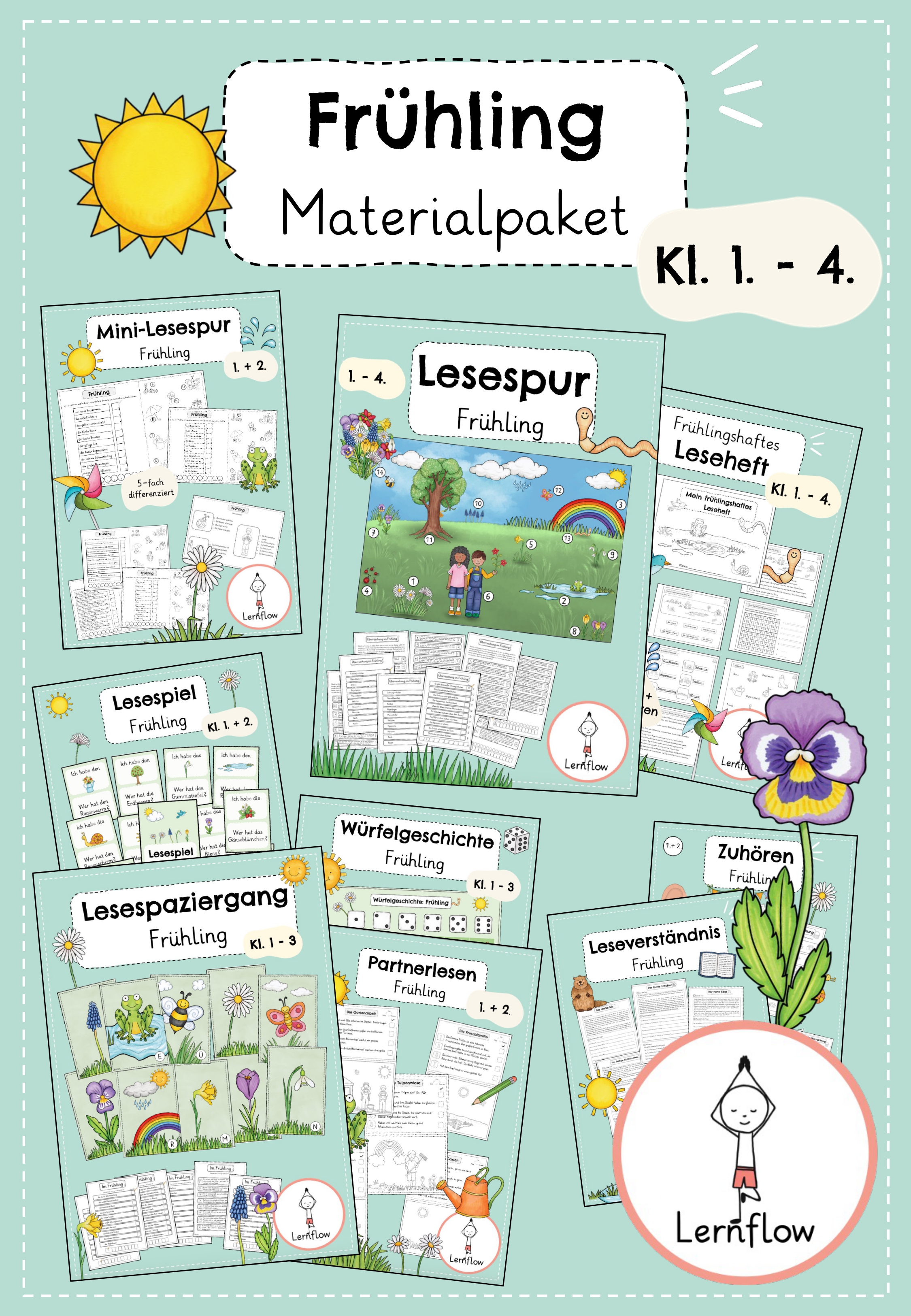 Frühling-Paket: Lesespur, Leseheft, Lesevertsändnis etc. | Kl. 1 - 4