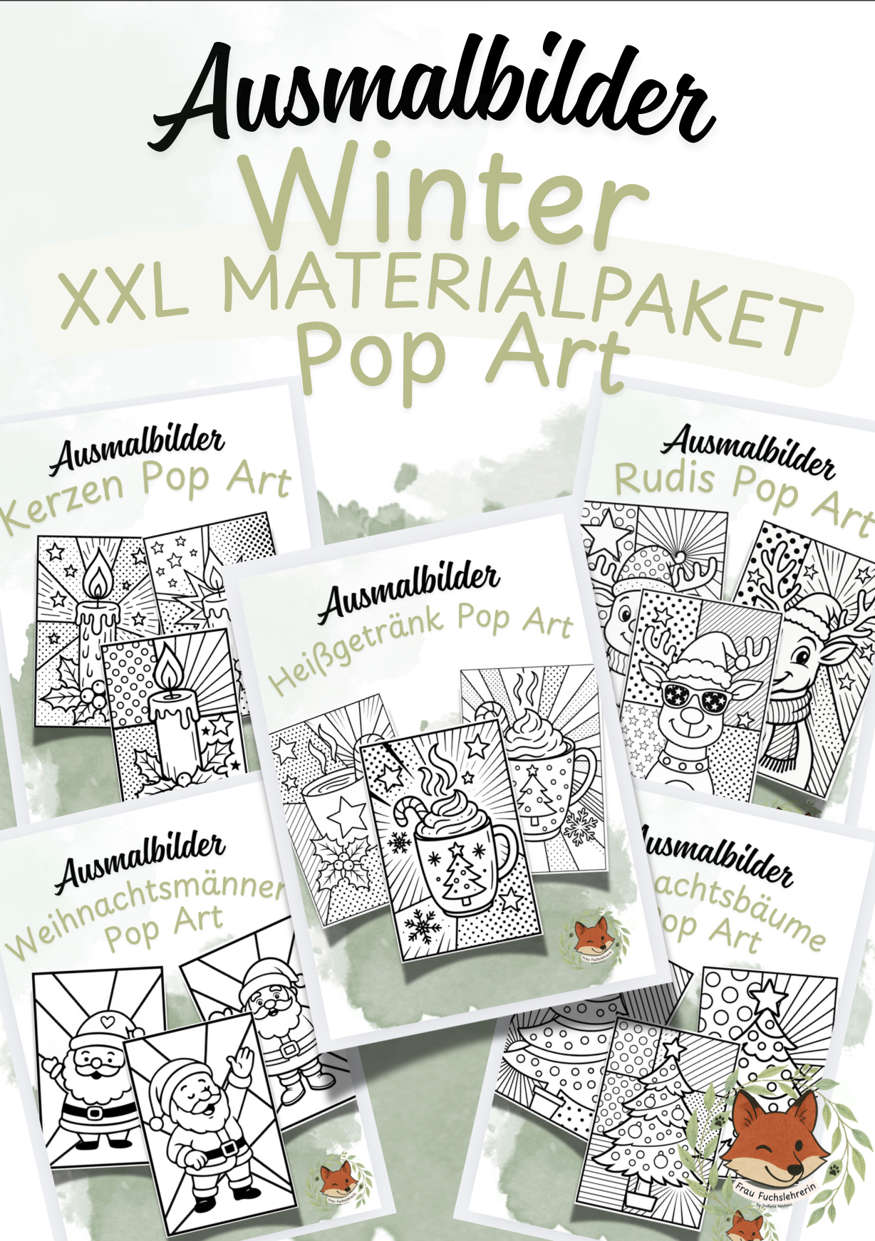 Materialpaket: Ausmalbilder Winter Pop Art Style – Unterrichtsmaterial