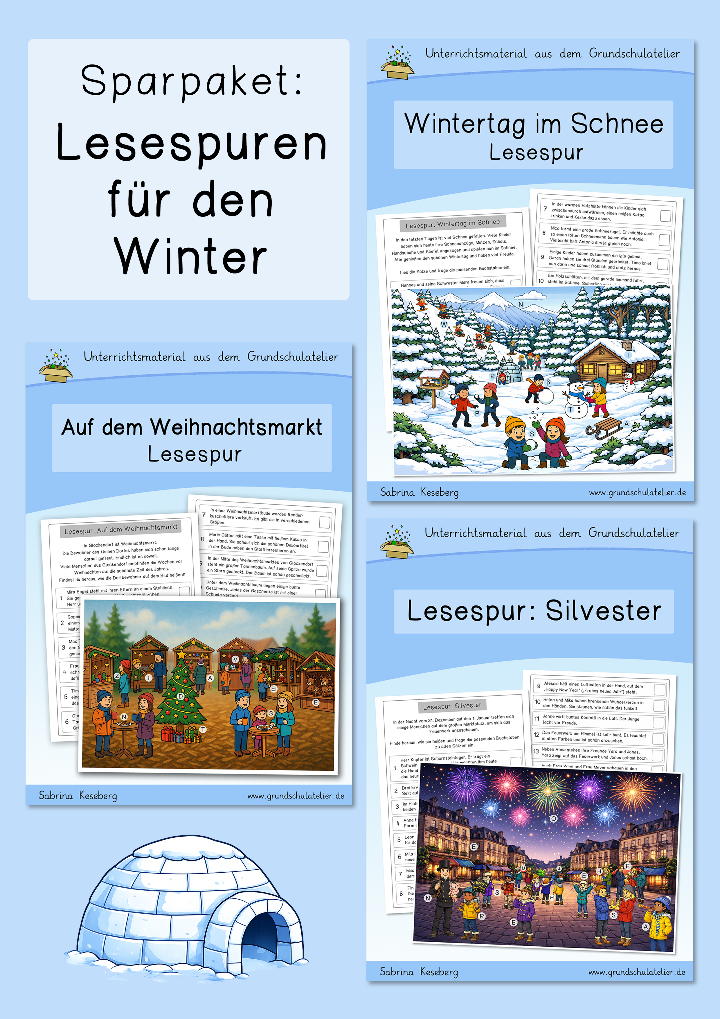 Lesespuren für den Winter (Leseverständnis, Wimmelbilder