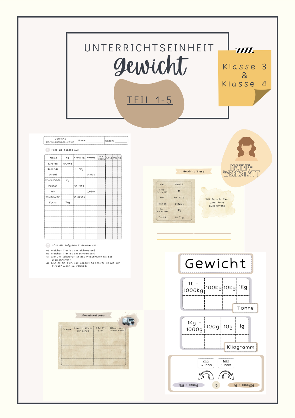 Gewicht I Klasse 3 und 4 I Tonne I Kilogramm I Gramm