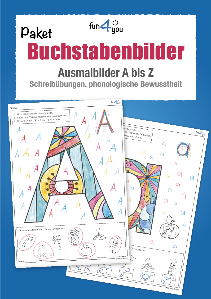 Buchstaben Ausmalbilder mit ersten Schreibübungen – Unterrichtsmaterial