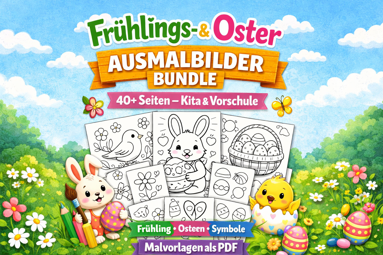 Frühlings- & Oster Ausmalbilder Bundle (40+ Seiten) – Kita & Vorschule