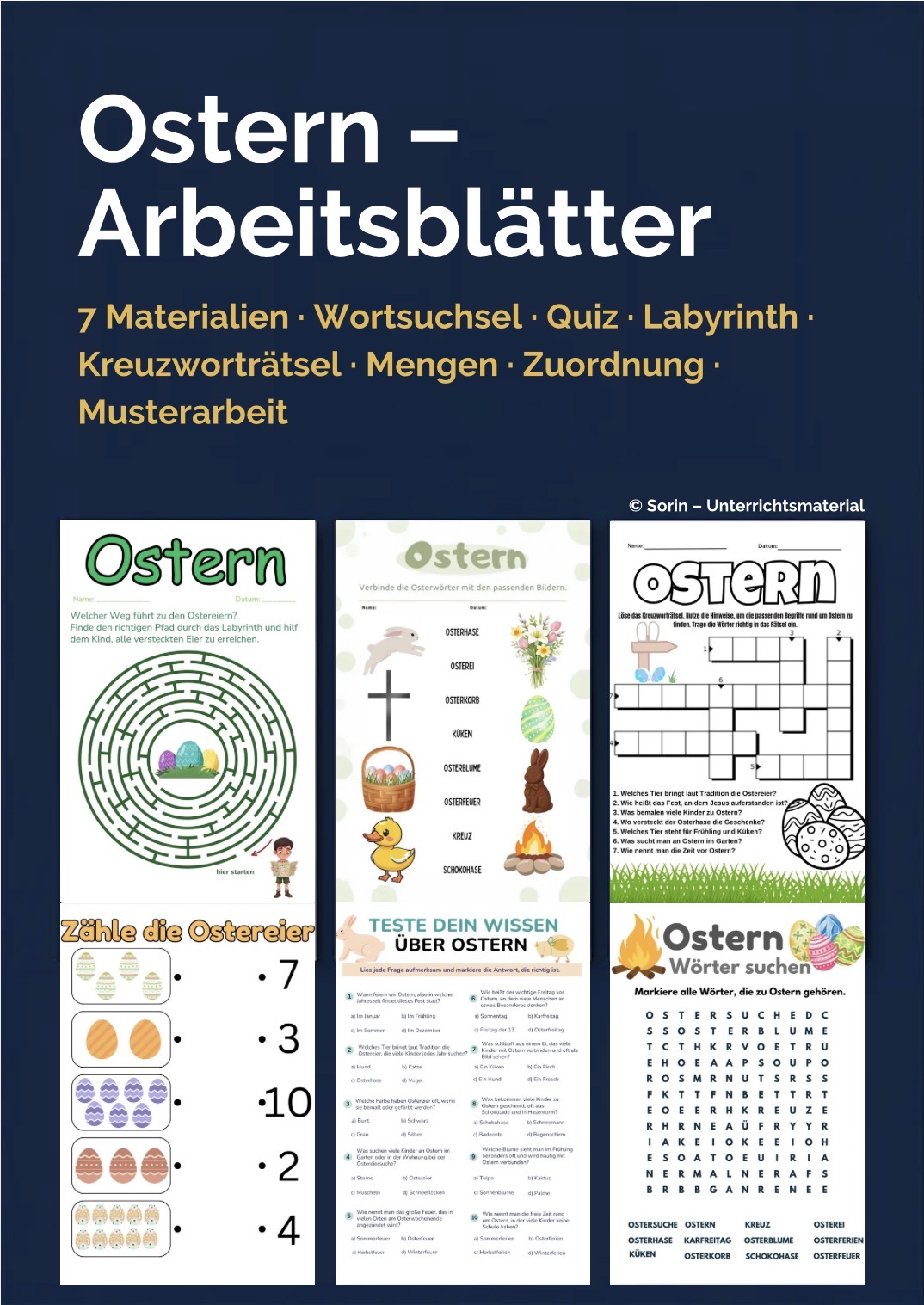 Oster‑Arbeitsblätter für Klasse 1 – 5 einfache Übungen